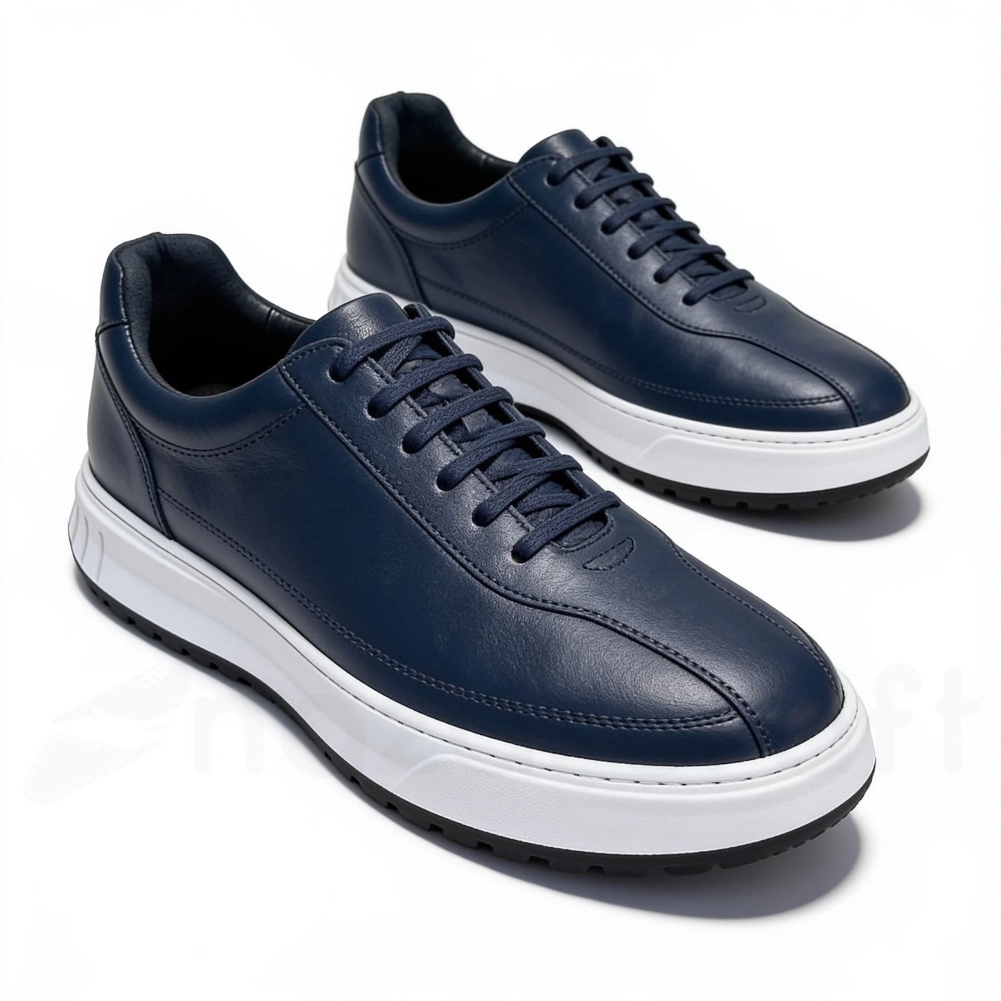 APEX Baskets en Cuir Noir Bleu Nuit et Vert Olive Avec Semelle Eva (Anti-tâche)