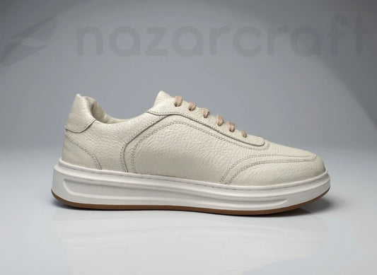 Baskets en Cuir Grainé Beige et Noir Pour Homme et Femme