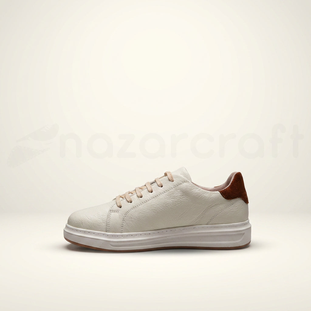 Sneakers en Cuir Grainé Noir et Beige Pour Homme et Femme