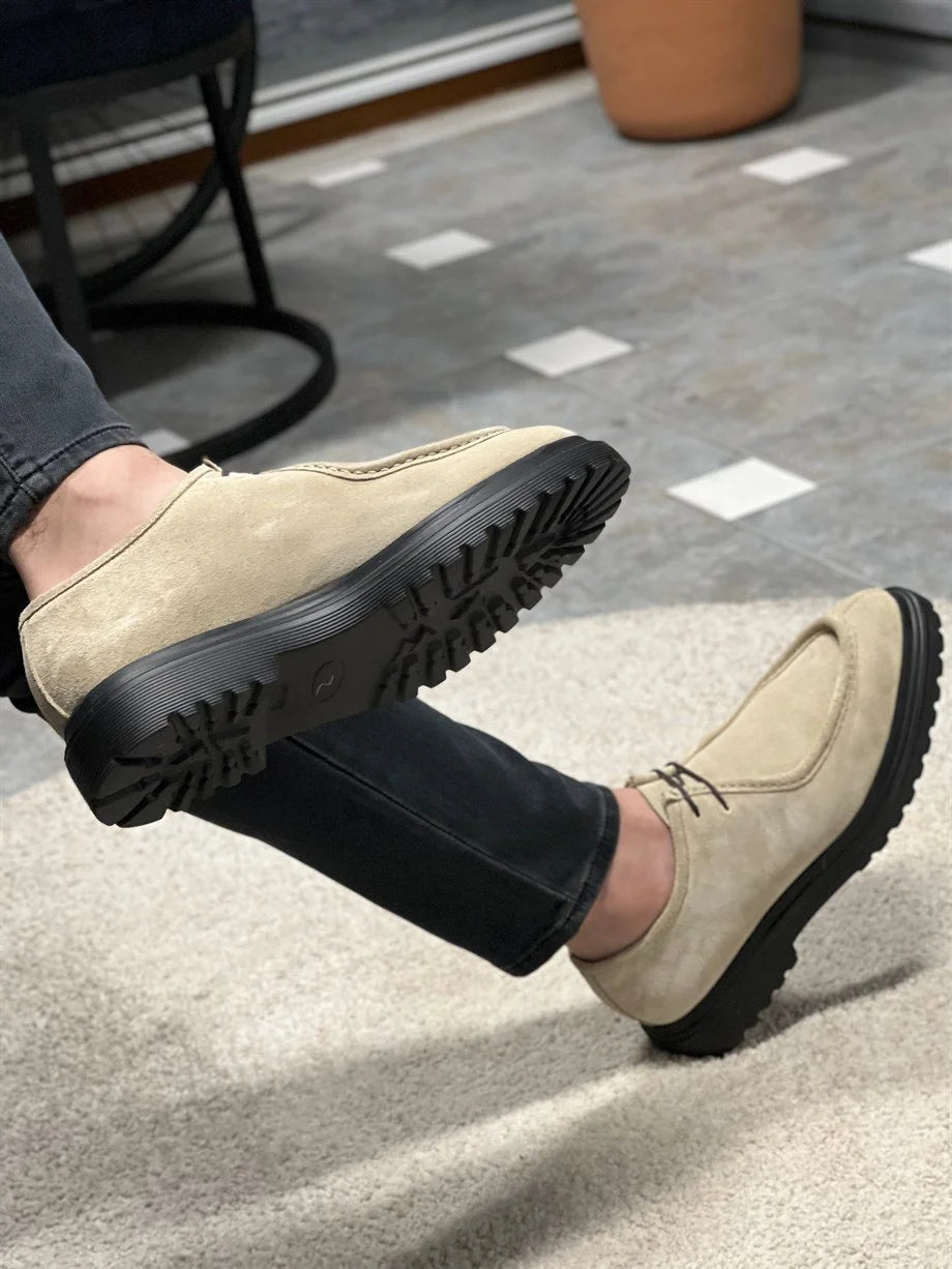 Derby en Beige Daim à Semelle Épaisse