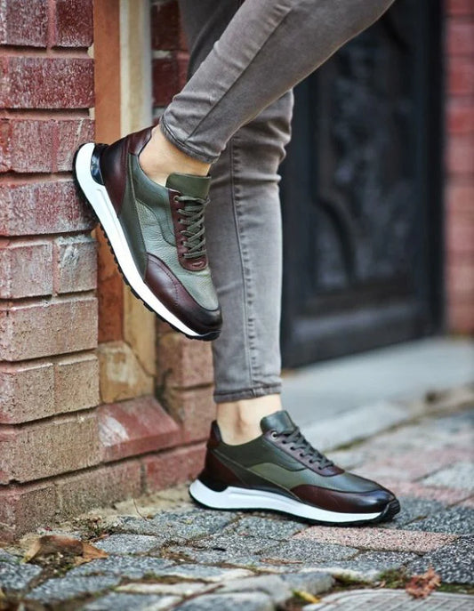 Baskets en Cuir Marron et Vert
