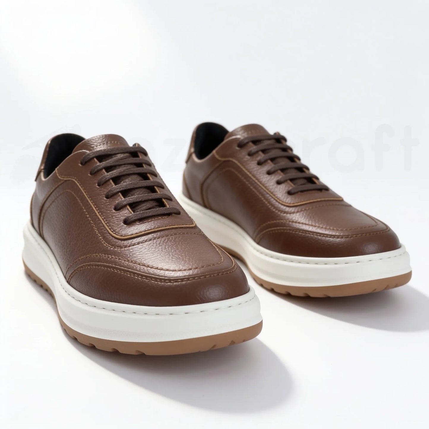 LEGACY 2.0 Baskets en Cuir Grainé Beige et Noir et Marron avec Semelle Eva Anti-Tâche