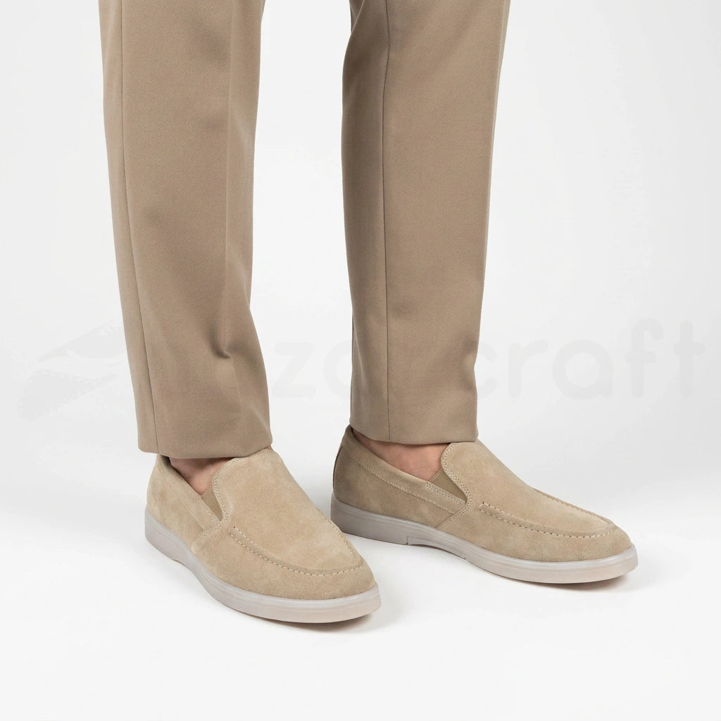 Noble Mocassin Loafers Summer Walk en Daim Beige Noir et Marron Tan Suédé