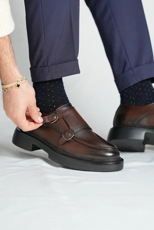Mocassins Sangles de Moine doubles en Cuir Marron