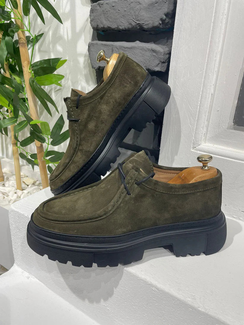 Chunky Derby en Daim Khaki avec Semelle en EVA