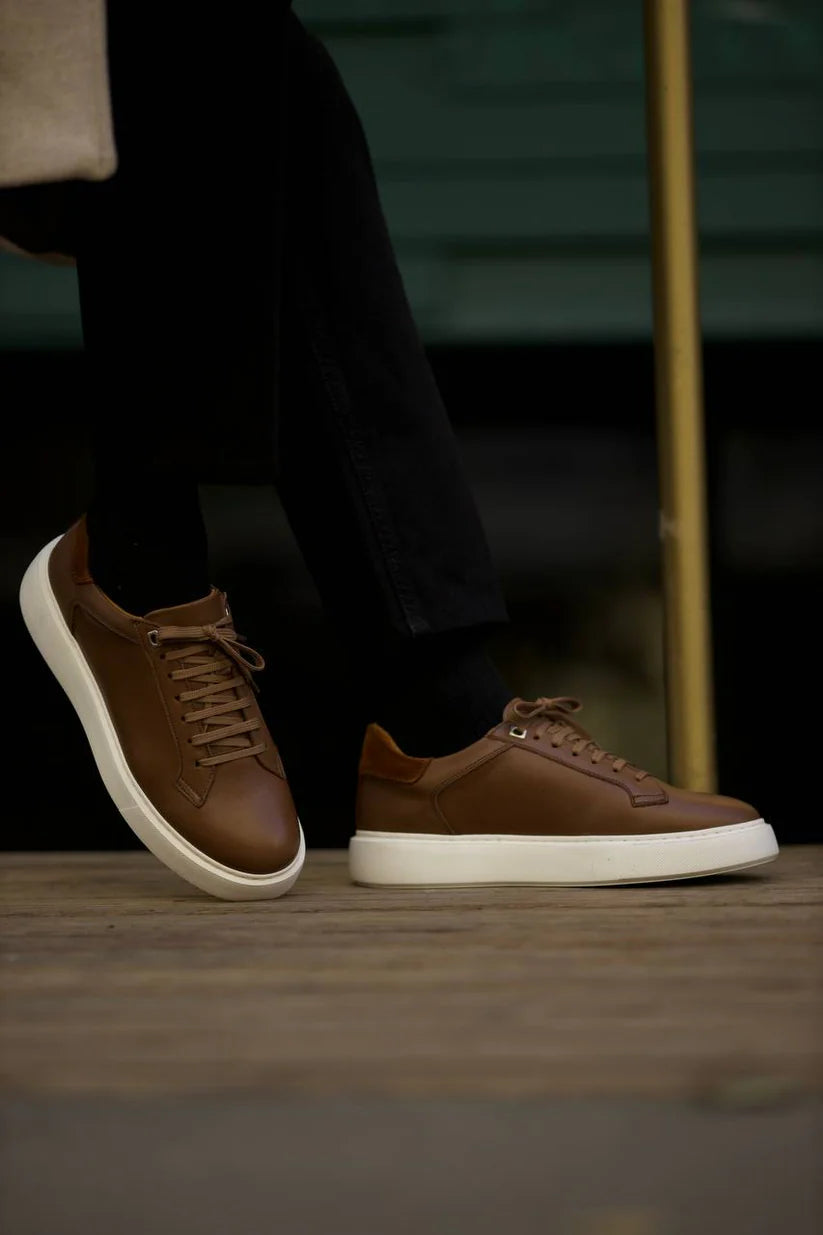 Baskets en Cuir Marron pour Homme