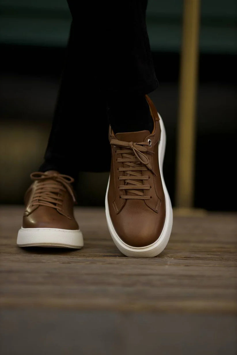 Baskets en Cuir Marron pour Homme