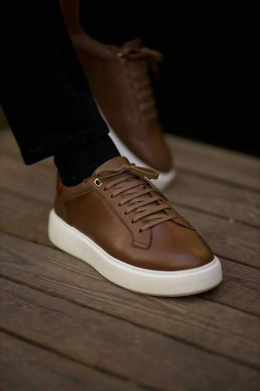 Baskets en Cuir Marron pour Homme