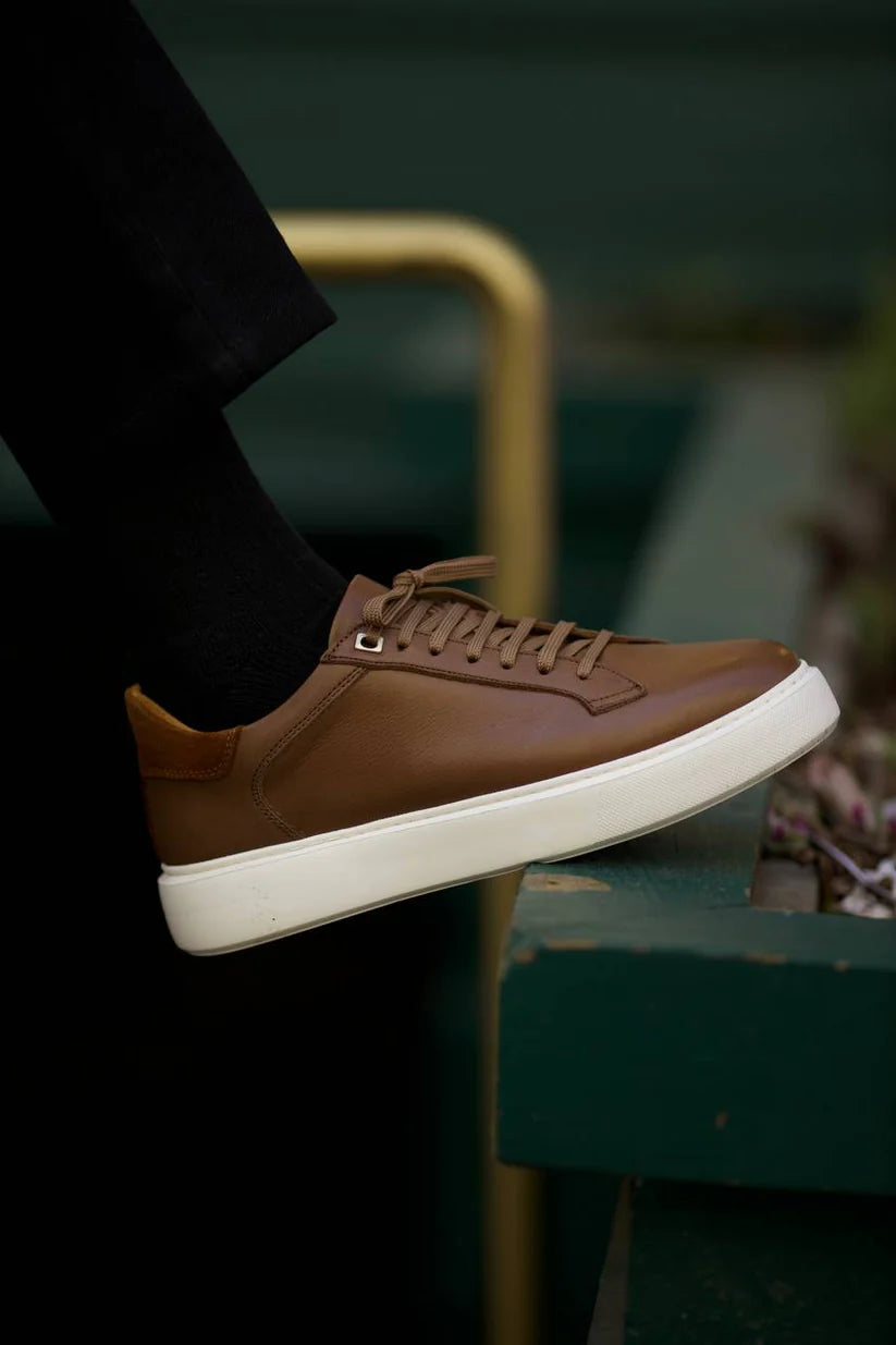 Baskets en Cuir Marron pour Homme