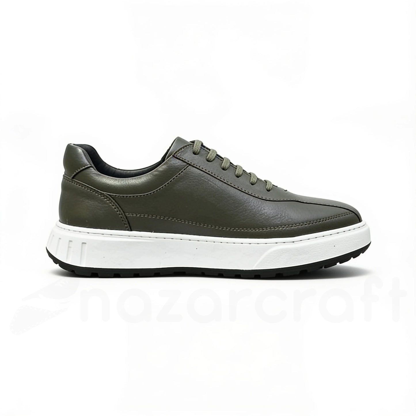 APEX Baskets en Cuir Noir Bleu Nuit et Vert Olive Avec Semelle Eva (Anti-tâche)