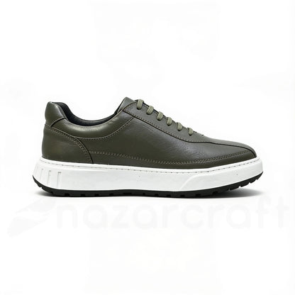 APEX Baskets en Cuir Noir Bleu Nuit et Vert Olive Avec Semelle Eva (Anti-tâche)