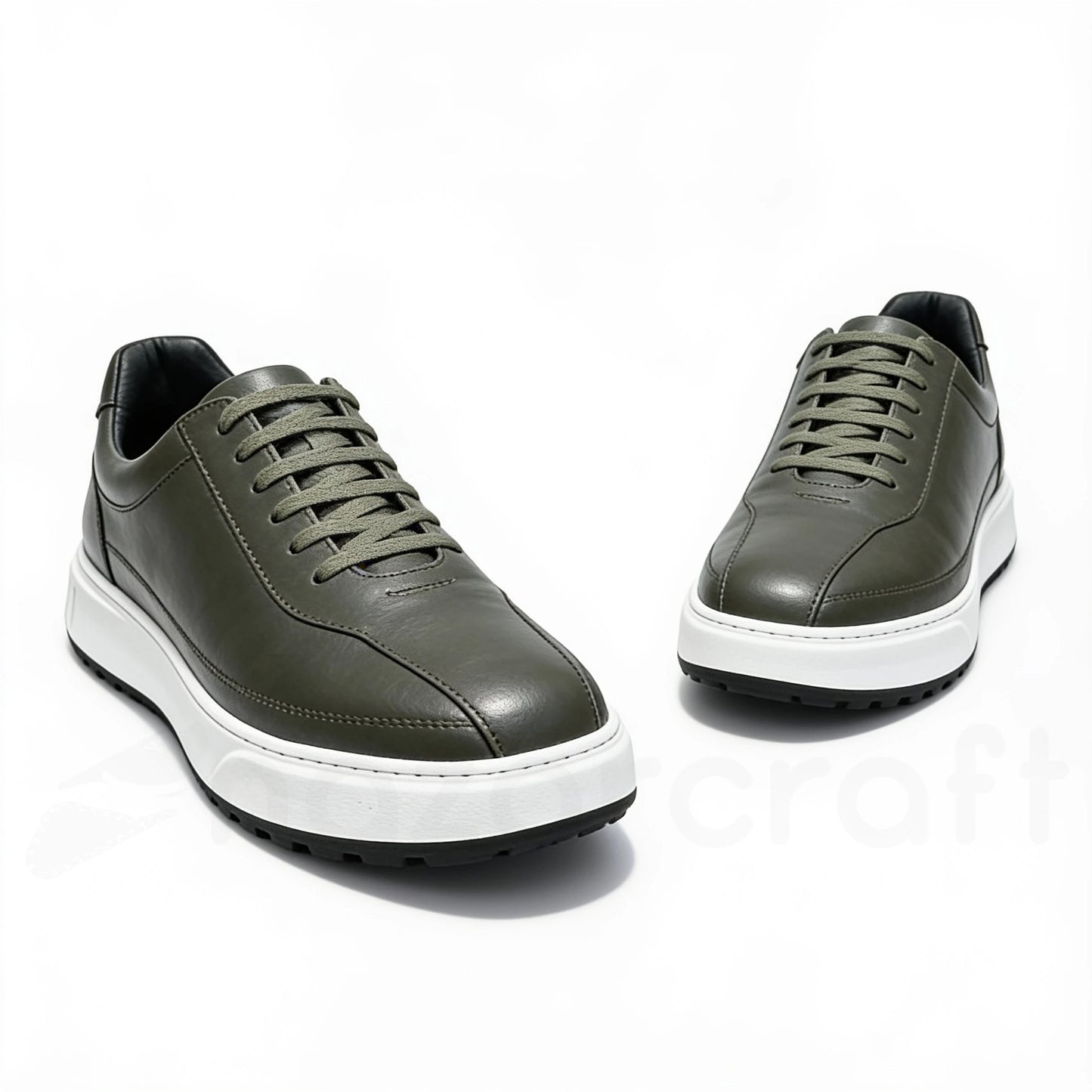 APEX Baskets en Cuir Noir Bleu Nuit et Vert Olive Avec Semelle Eva (Anti-tâche)