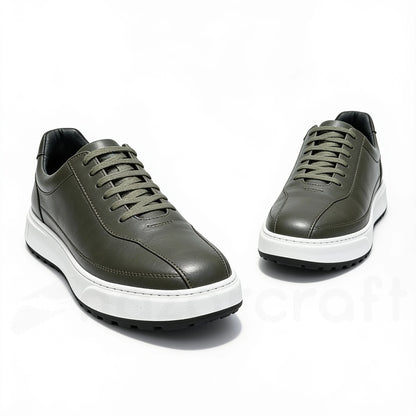 APEX Baskets en Cuir Noir Bleu Nuit et Vert Olive Avec Semelle Eva (Anti-tâche)