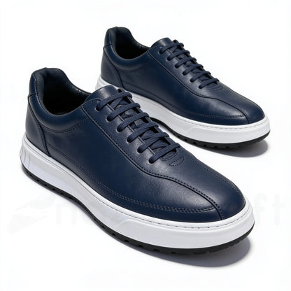 APEX Baskets en Cuir Noir Bleu Nuit et Vert Olive Avec Semelle Eva (Anti-tâche)