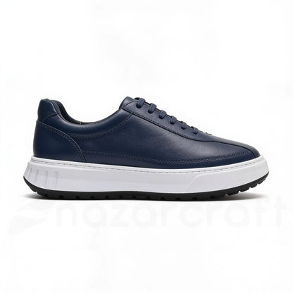 APEX Baskets en Cuir Noir Bleu Nuit et Vert Olive Avec Semelle Eva (Anti-tâche)