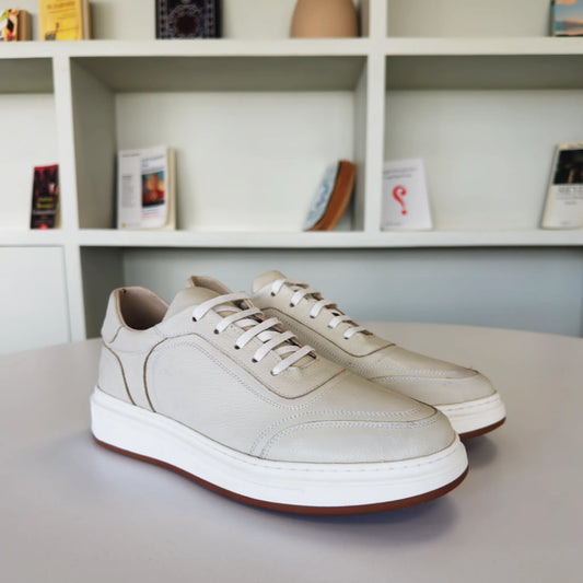 Baskets en Cuir  Beige et Noir Pour Homme et Femme