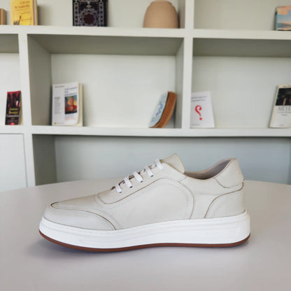 Baskets en Cuir  Beige et Noir Pour Homme et Femme