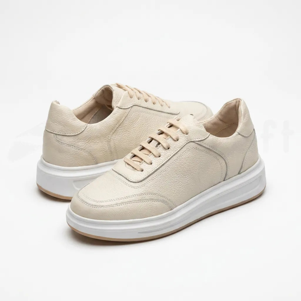 NazarCraft LEGACY Baskets en Cuir Grainé Beige et Noir et Marron Pour Homme
