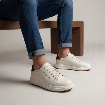 Sneakers en Cuir Grainé Noir et Beige Pour Homme et Femme