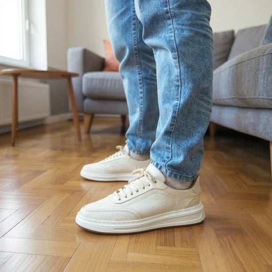 NazarCraft LEGACY Baskets en Cuir Grainé Beige Pour Homme et Femme
