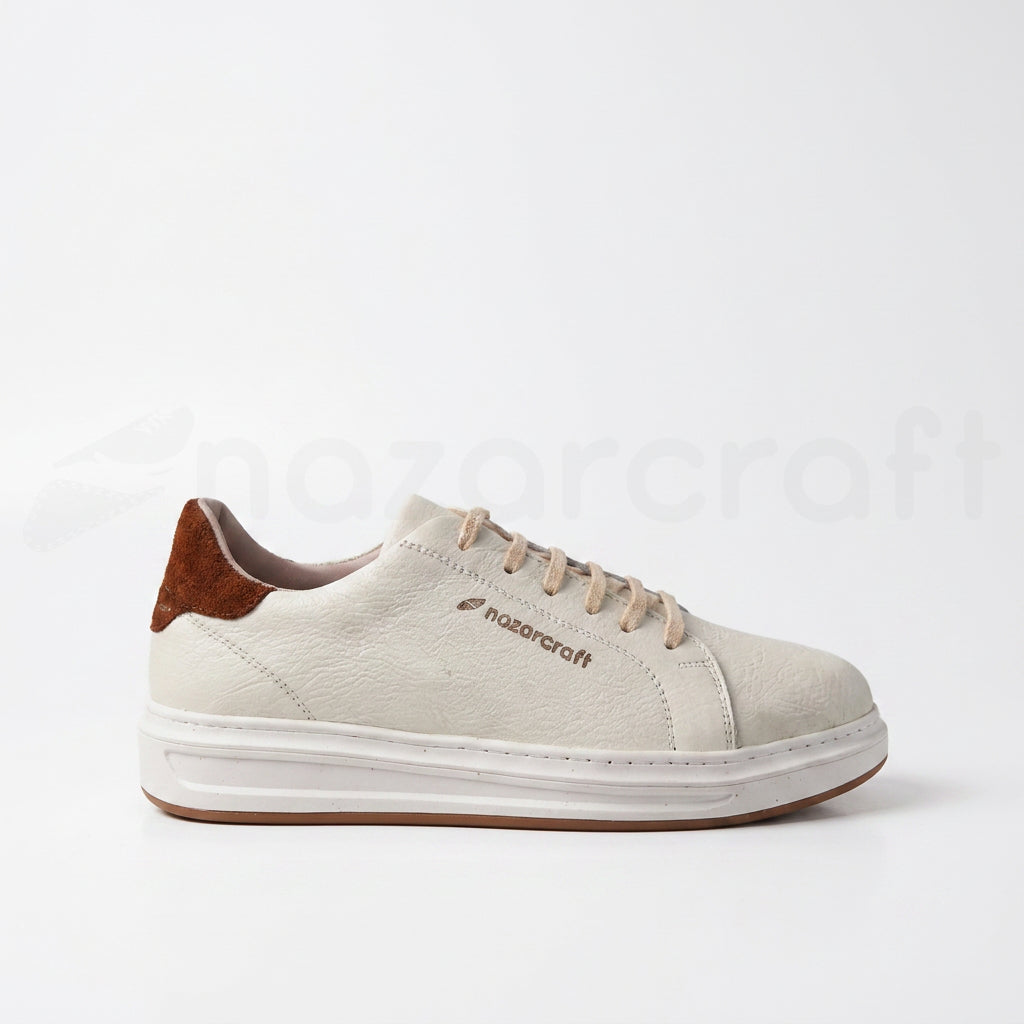 Sneakers en Cuir Grainé Noir et Beige Pour Homme et Femme