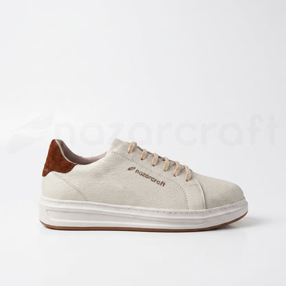 Sneakers en Cuir Grainé Noir et Beige Pour Homme et Femme