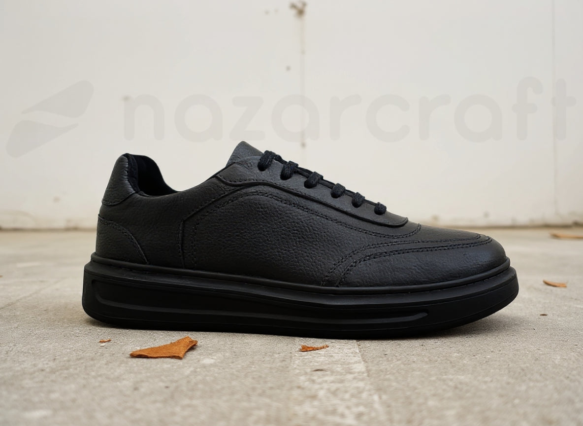 NazarCraft LEGACY Baskets en Cuir Grainé Noir avec Semelle Foncée Pour Homme et Femme