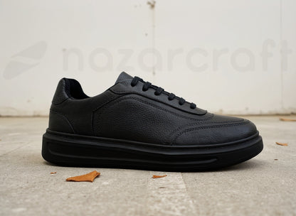 NazarCraft LEGACY Baskets en Cuir Grainé Noir avec Semelle Foncée Pour Homme et Femme