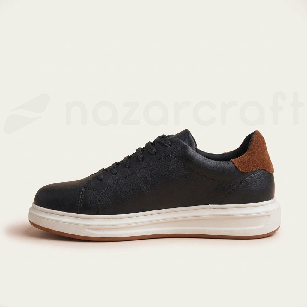 Sneakers en Cuir Grainé Noir et Beige Pour Homme et Femme