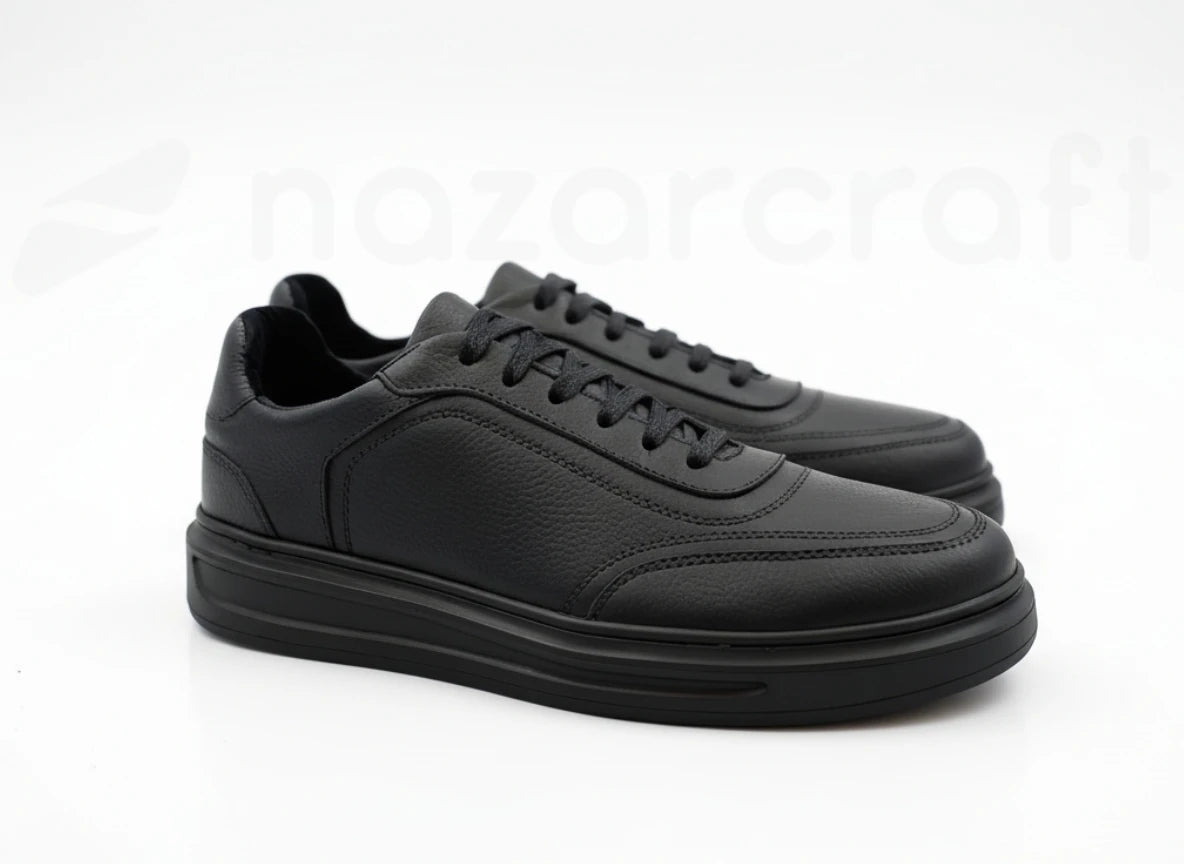 NazarCraft LEGACY Baskets en Cuir Grainé Noir avec Semelle Foncée Pour Homme et Femme