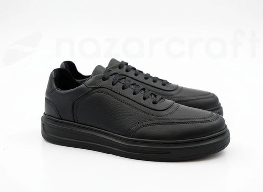 NazarCraft LEGACY Baskets en Cuir Grainé Noir avec Semelle Foncée Pour Homme et Femme