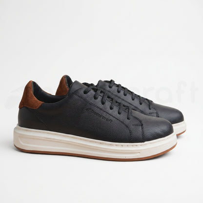 Sneakers en Cuir Grainé Noir et Beige Pour Homme et Femme