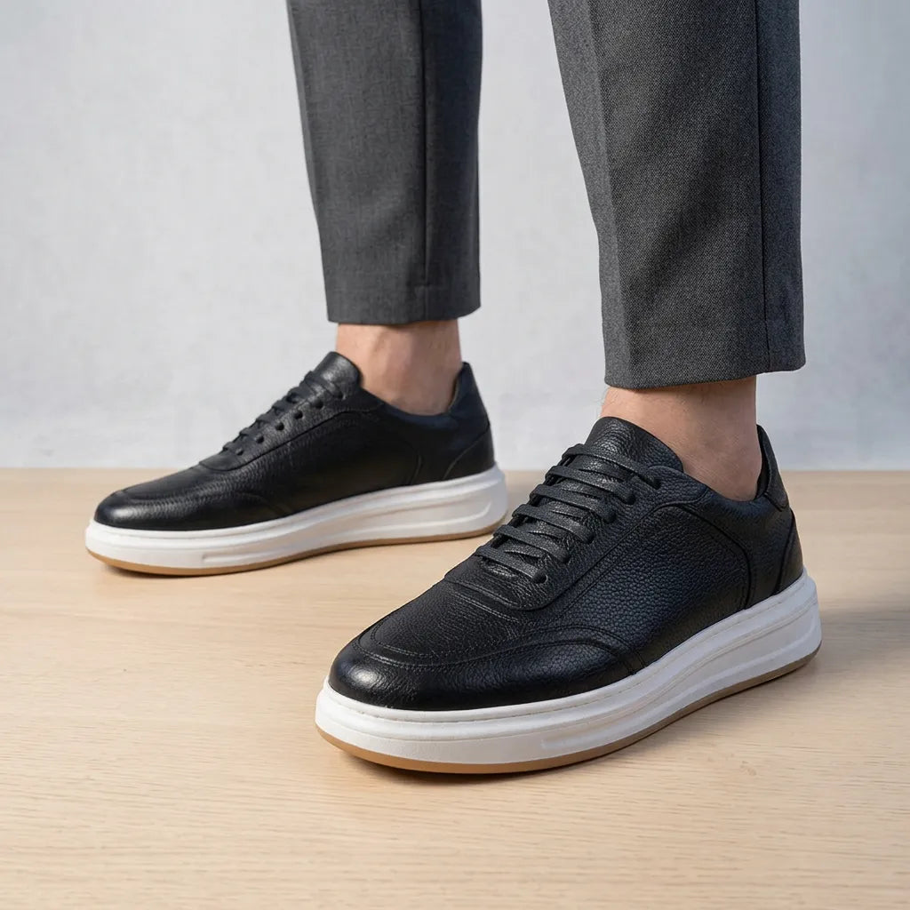 NazarCraft LEGACY Baskets en Cuir Grainé Beige et Noir et Marron Pour Homme