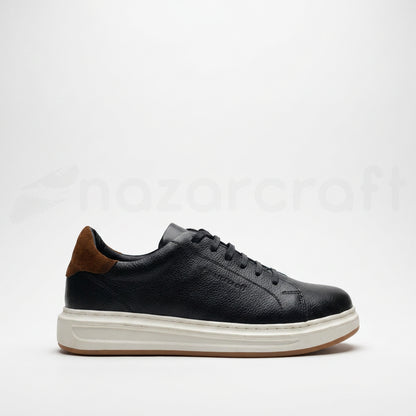Sneakers en Cuir Grainé Noir et Beige Pour Homme et Femme