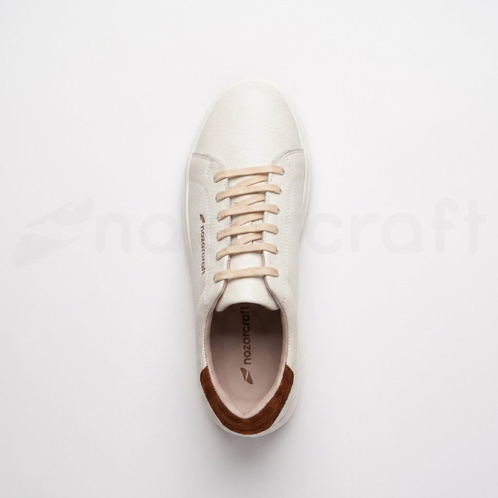 Sneakers en Cuir Grainé Noir et Beige Pour Homme et Femme
