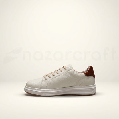 Sneakers en Cuir Grainé Noir et Beige Pour Homme et Femme