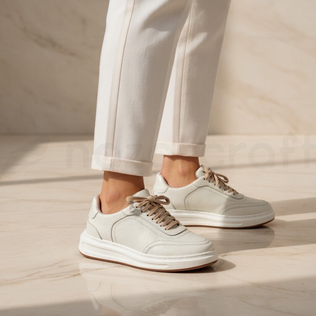 NazarCraft LEGACY Baskets en Cuir Grainé Beige Pour Homme et Femme