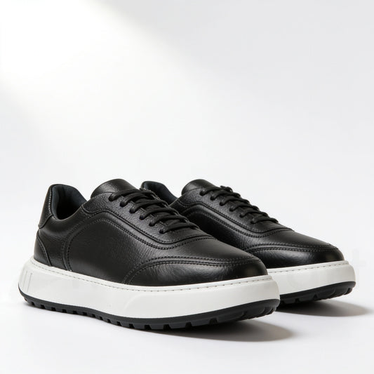 LEGACY Baskets en Cuir Grainé Noir avec Semelle Eva Anti-Tâche
