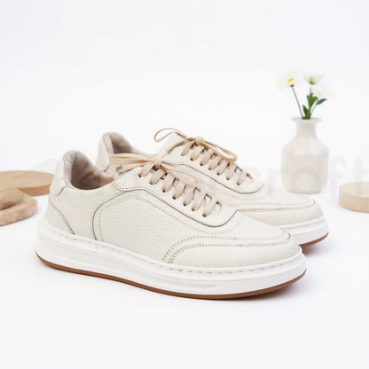 NazarCraft LEGACY Baskets en Cuir Grainé Beige Pour Homme et Femme
