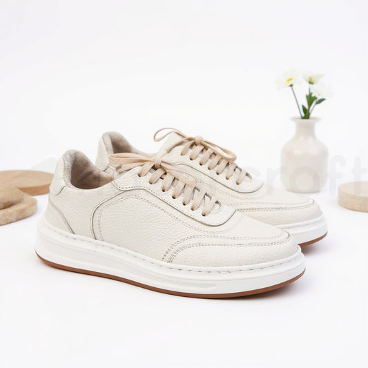 NazarCraft LEGACY Baskets en Cuir Grainé Beige Pour Homme et Femme