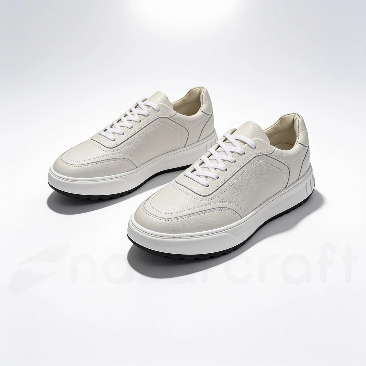 LEGACY Baskets en Cuir Grainé Beige avec Semelle Eva Anti-Tâche