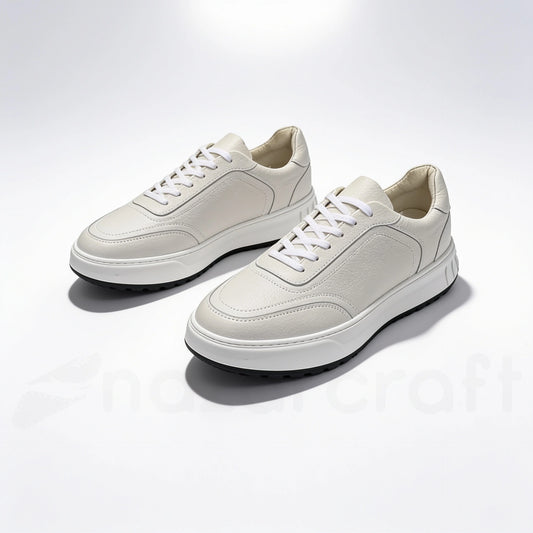 LEGACY Baskets en Cuir Grainé Beige avec Semelle Eva Anti-Tâche