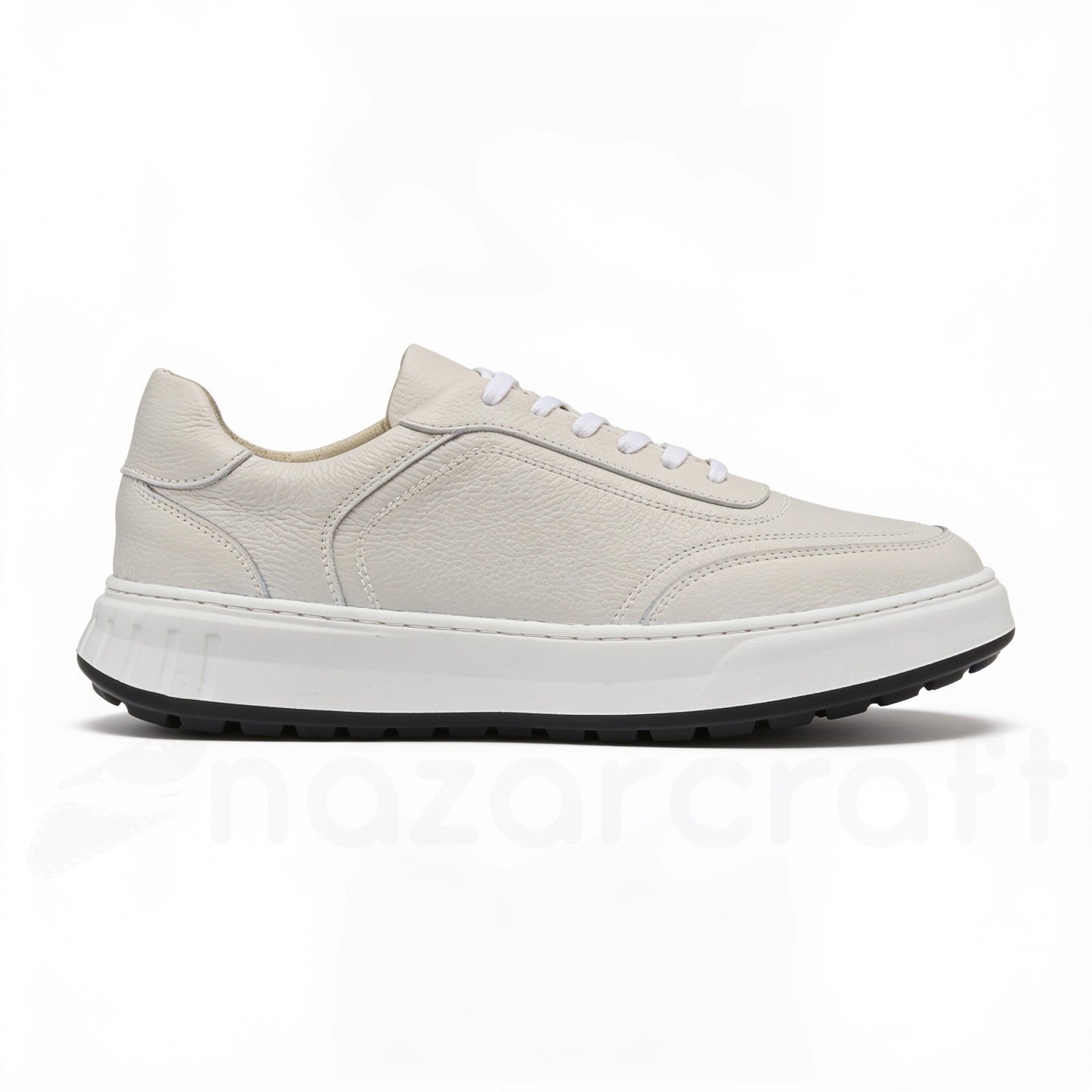 LEGACY Baskets en Cuir Grainé Beige avec Semelle Eva Anti-Tâche