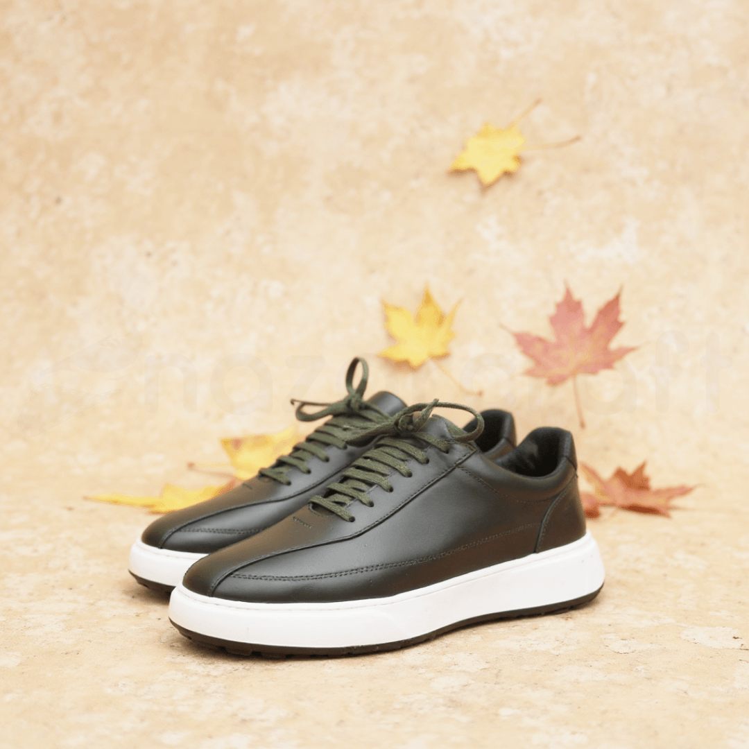 NazarCraft APEX Baskets en Cuir Noir Bleu Nuit et Vert Olive en Semelle Eva pour Homme