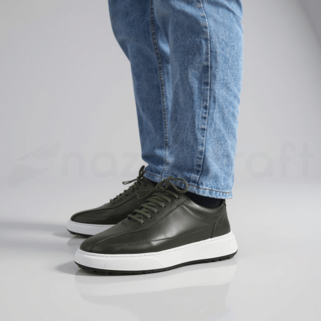 NazarCraft APEX Baskets en Cuir Noir Bleu Nuit et Vert Olive en Semelle Eva pour Homme