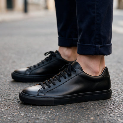 Prime Baskets en Cuir Noir ou Blanc avec Semelle Noire ou Blanche