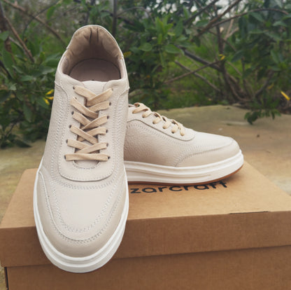 Baskets en Cuir Grainé Beige et Noir Pour Homme et Femme