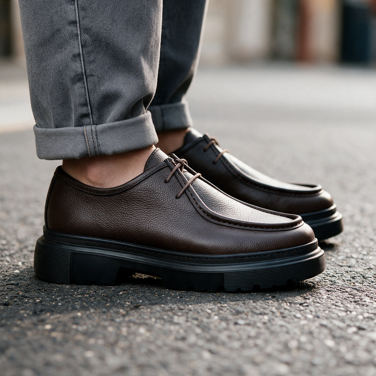 Chunky Derbies en Cuir Grainé avec Semelle en EVA