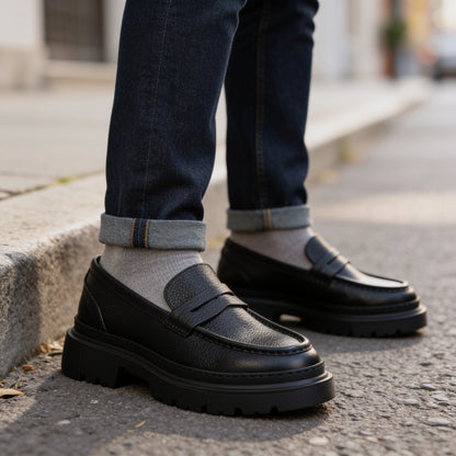 Chunky Moccasins en Cuir Grainé avec Semelle en Eva