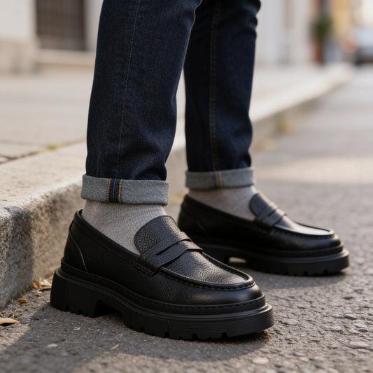 Chunky Moccasins en Cuir Grainé avec Semelle en Eva